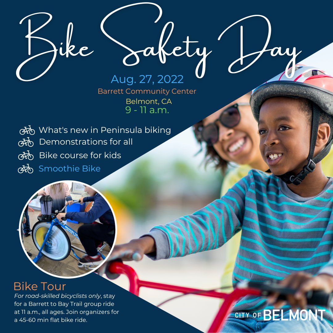 mybelmont's tweet photo. Hey #BelmontCA Join us Aug. 27 from 9-11 a.m. at our Barrett Community Center 📍1835 Belburn Drive📍

#Biking #Bicycles #BikeTour #GetOutside #GoBiking #BikeTrails #BayTrail #BayAreaBiking 

@belmontcapolice @bikesv @BelmontParksRec @BelmontCA_PWORK https://t.co/TDq57XGpkA