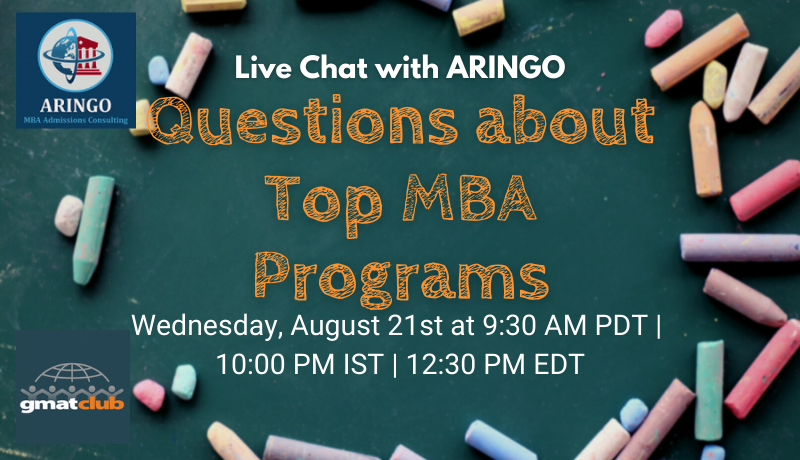 gmat_club's tweet image. Tomorrow - Join the Chat -  All your questions about Top MBA programs answered with ARINGO 

Sunday, August 21st at 9:30 AM PDT | 10:00 PM IST | 12:30 PM EDT 

gmatclub.com/forum/august-2… #GMATClub #MBA #MBAQuestions #MBAPrep
