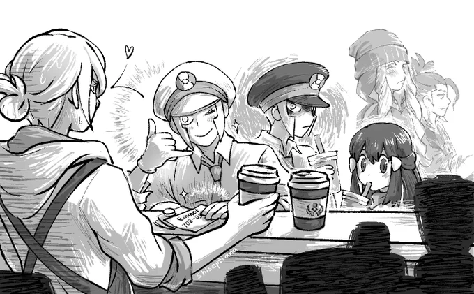 when ▽ likes the barista but ▲ doesn't

coffee shop AU #trainwreckshipping ??
(with a little hint of #highlandsshipping / #mellingo in the bg.. lol)
#submas 