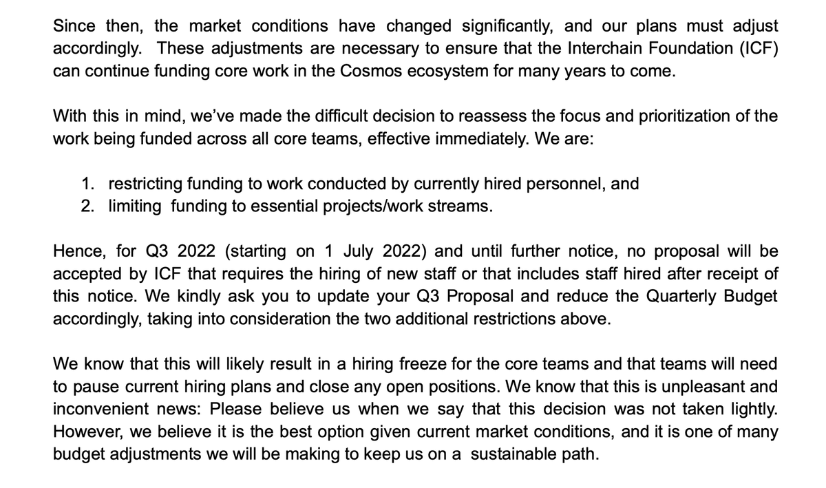 Thyborg_'s tweet photo. The ICF budget letter sent &amp; shared by @RealInterchain below. As far I'm concerned, the Foundation doing conservative bear market treasury management is an excellent thing, and @JunoNetwork stepping up to co-fund @CosmWasm is even better. Great outcome https://t.co/SgmsvcvhUL