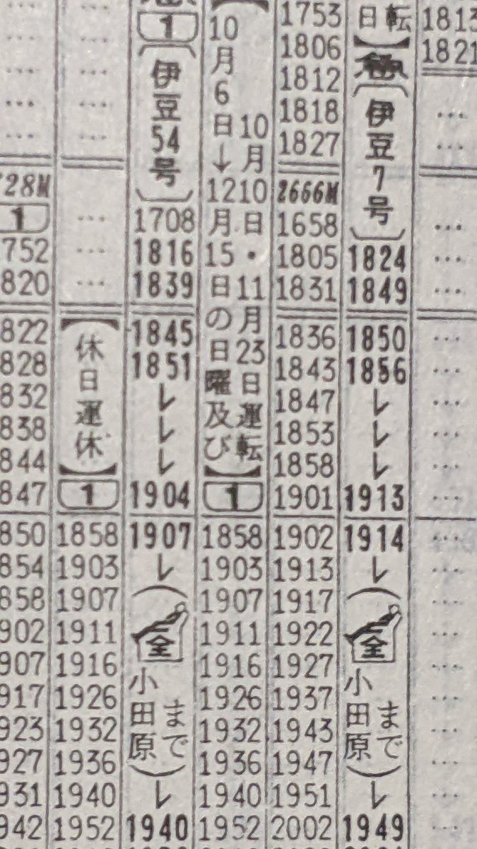 5年ほど遡ったダイヤでも鴨宮待避と思しきダイヤになっている。小田原時点で後ろから急行が突いてきている。しかし、さらに後ろから急行が突いてくるのを平塚まで逃げるとは… 