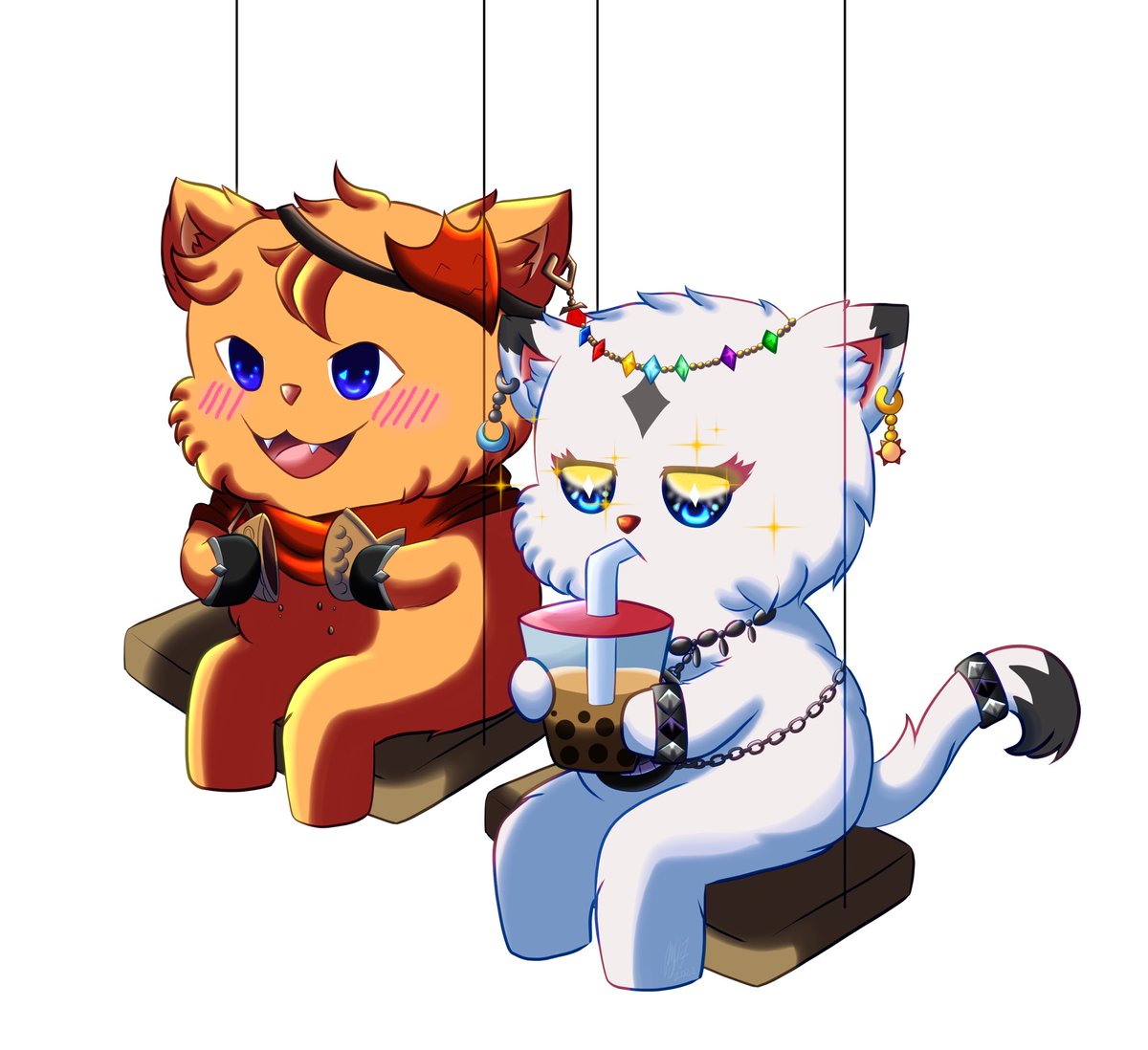 KittahtheWolf95's tweet photo. #Monia #Monyan #GenshinImpactOC #Childe/#Tartaglia #Kittaglia #GenshinImpact
My precious baby kitty-besties back again enjoying their time on the swings. Kittaglia enjoying his favorite snack and Monyan enjoying her favorite drink.
Thank you for drawing them @ChaosPhoniex π₯°π«Άπ½ https://t.co/9Gu2pqtIZE