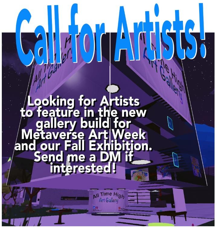 All Time High Gallery has a new build and room for artists to feature their work for Metaverse Art Week and our Fall Exhibition! Send me a DM 🧑‍🎨 #Decentraland #Metaverse #digitalart #art <a href="/decentraland/">Decentraland</a>