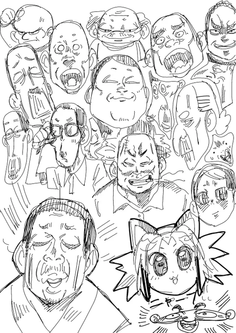 頭の体操で顔をたくさん描く 