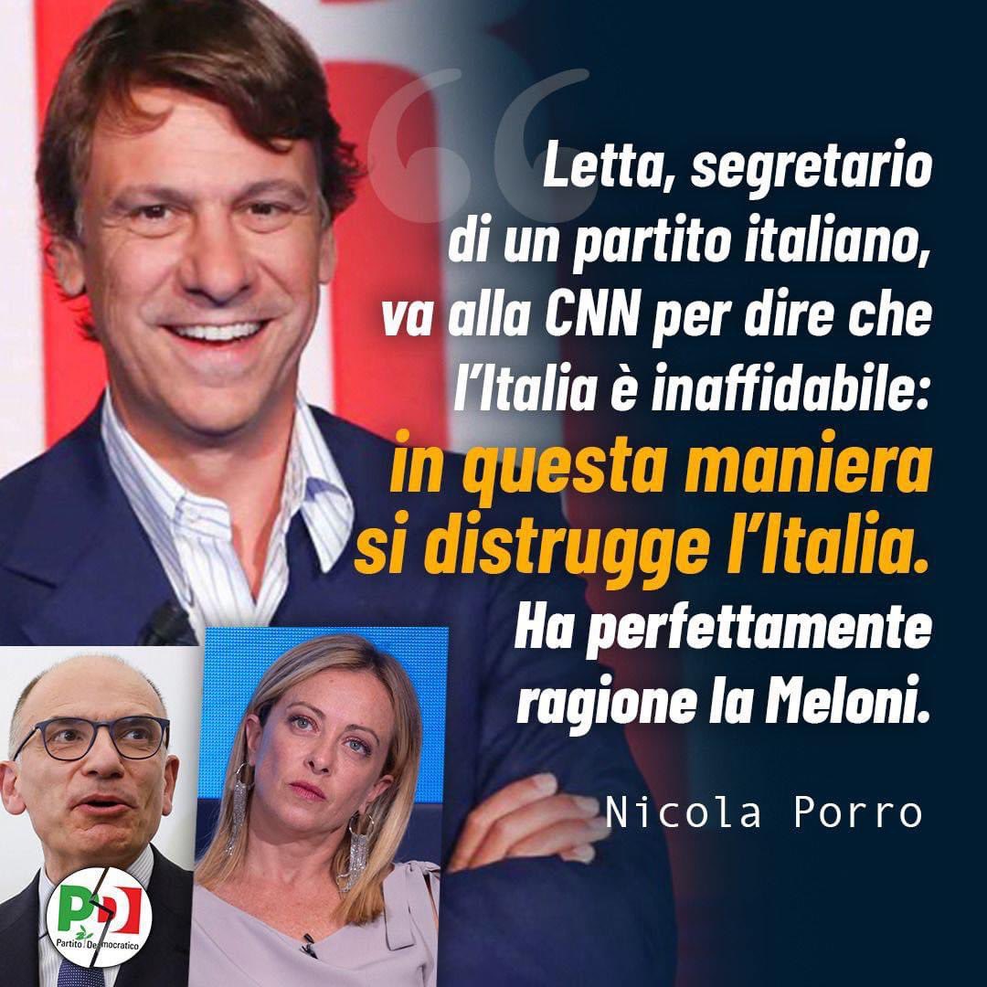 GiorgiaMeloni's tweet photo. Bravo Porro: usare un'intervista con un’emittente straniera per parlare male dell'Italia è l'emblema dell'anti-italianità di questa sinistra https://t.co/Er0oLAvX9m