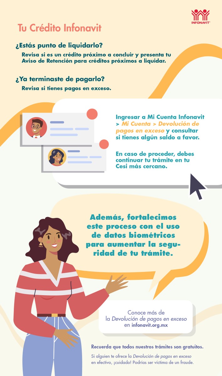 Infonavit's tweet photo. ¿Sabías que si estás a punto de liquidar tu Crédito Infonavit podrías tener un excedente que el Instituto te devuelve? En caso de aplicar, resuelve ya tu devolución en Mi Cuenta Infonavit: https://t.co/wPj33KEIRG https://t.co/UTQX5t47Tb