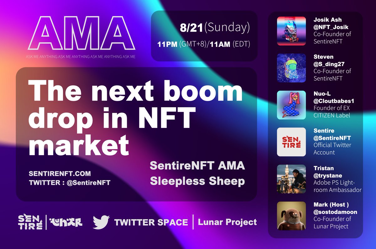 SentireNFT's tweet photo. Sleepless Sheep🐑! Be sure to catch our AMA hosted by @lunarprojectnft 🔥, at 11PM (GMT+8)/11AM (EDT) on August 21st. We are going to share what we've been up to and drop some boom info coming next 🚀 

#nft #arts #eth #sentirenft #nftcollections #lunarproject https://t.co/wowYjdfqvl