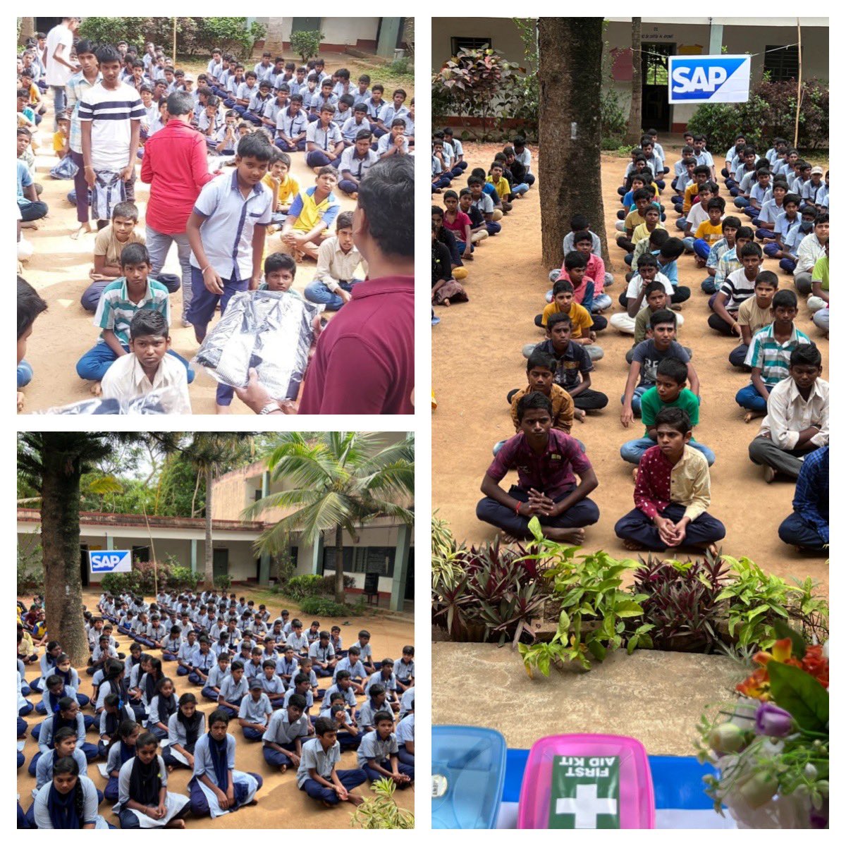 257_rajesh's tweet photo. one more reason for happiness among the rural school students 🎉 today after getting the uniform, dictionary 📚grammar book, note books &amp; First AID n hygiene kit, yes SAP Service Saturday continued, #momentsofservice @LifeatSAP @sapcsr @saplabsindia @gangadharansind #happyschool https://t.co/uCoSrHEavn
