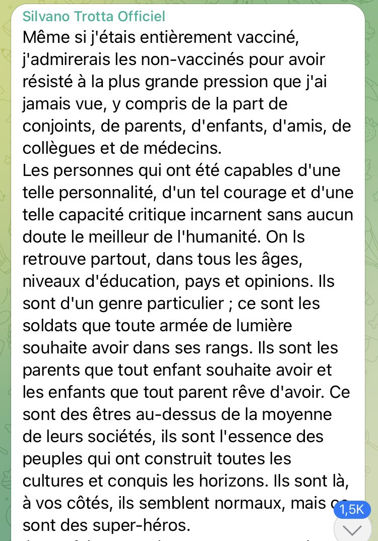 Carene1984's tweet image. Lettre aux non-vaccinés ces super-héros ! extraits 
« Même si j'étais entièrement vacciné, j'admirerais les non-vaccinés pour avoir résisté à la plus grande pression que j'ai jamais vue » 
Contribution anonyme trouvée chez Trotta