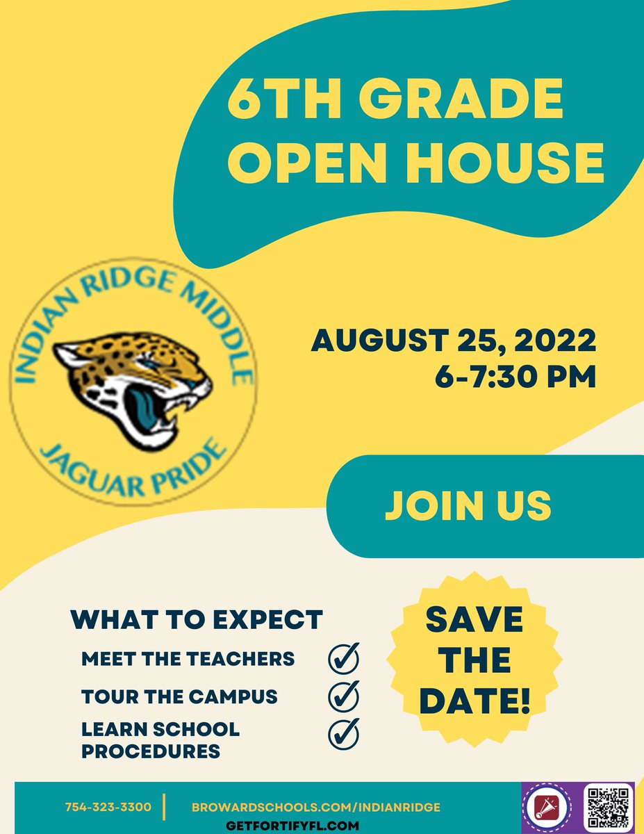 Mr_Malca's tweet photo. 6th Grade Open House this Thursday, August 25, 2022, at 6:00 p.m. @MurrayPrincipal @irmsortiz #jaguaropenhouse #jagaurpride #fortifyfl #SeeSomethingSaySomething https://t.co/gMInevFGUk
