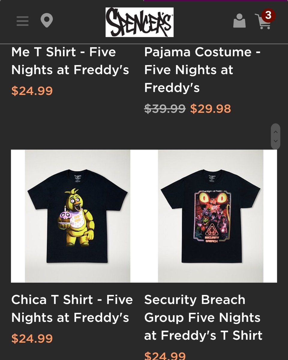 TyGamerPS5's tweet photo. On @Spencers website has 2 official FNAF T-Shirts
Here's the link
https://t.co/hB2jFrKWAl
#fnaf #fivenightsatfreddys #fnafsecuritybreach #chicathechicken #spencers #spencersstore https://t.co/yzku8s3q3p