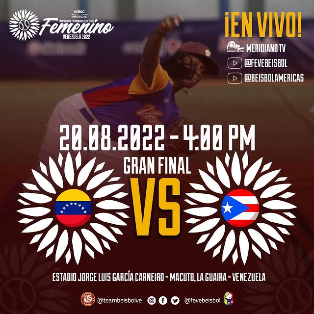 ⚾ NO TE PUEDES PERDER ⚾

La gran final del campeonato femenino de béisbol en el estadio José Luis García Carneiro, a partir de las 04:00pm

<a href="/TeamBeisbolVe/">Team Beisbol Venezuela</a>

#arribavenezuela🇻🇪 
#beisbol
instagram.com/p/ChfPoqHudxr/…