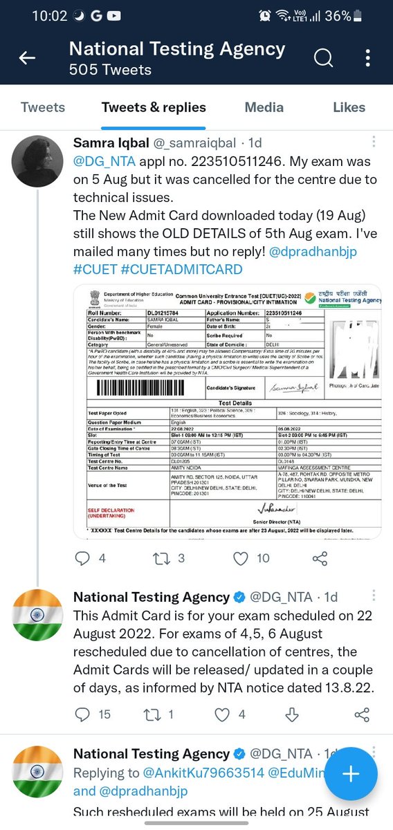 Basically @DG_NTA will solve problems of #CUET candidates, not ours. They are intentionally ignoring our tweets. #JEEMains2022 #jeemainsThirdAttemptForAll #jeemainThirdAttemptForAll