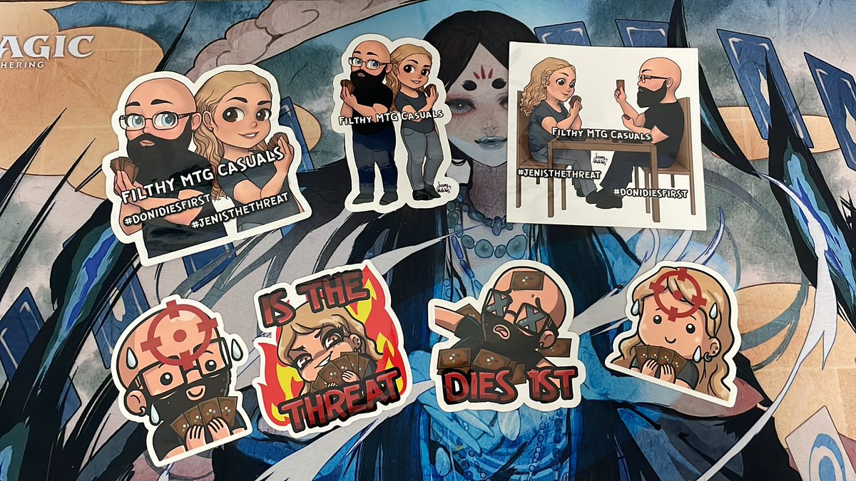 DJandCB's tweet photo. You know.. I was just thinking to my self… I don’t have Doni and Jen stickers. And here they are!!! @Pimpin73 @filthymtgcasual you guys are seriously rockstars. I love you so much! https://t.co/yHGCurGqG6