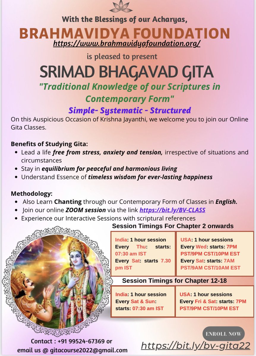 BrahmavidyaG's tweet photo. Hari Om! All are welcome! Please register and join. Learn how to lead a life free from stress, anxiety and tension, in the divine teachings of Lord Krishna. https://t.co/7N3gGncJWn https://t.co/NP9kNWuzpK