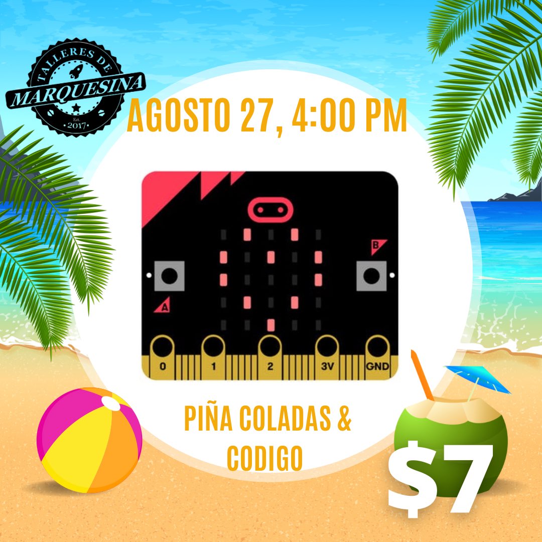 Alex (@geomarster) on Twitter photo Próximo sábado micro:bits & Piña coladas en <a href="/DeMarquesina/">Talleres de Marquesina 🇵🇷</a> Makerspace, Añasco, PR 🇵🇷! #Openhouse #makerspace Próximo sábado micro:bits & Piña coladas en <a href="/DeMarquesina/">Talleres de Marquesina 🇵🇷</a> Makerspace, Añasco, PR 🇵🇷! #Openhouse #makerspace