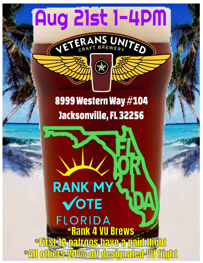 VUbrew's tweet photo. Sunday Aug 21st 1-4PM @ VU๐บ
@rankmyvotefl
#duvalcounty #duval #beeroclock #jaxflorida #jaxisrad #jacksonvilleflorida #drinkjax #duuuval #JacksonvilleFL #jaxbeer #jaxevents #stjohnscounty #drinkjax #taproom #eatanddrinkjax #ilovejax #northflorida #Jacksonville #yelpjax https://t.co/vmcu1s6tKr
