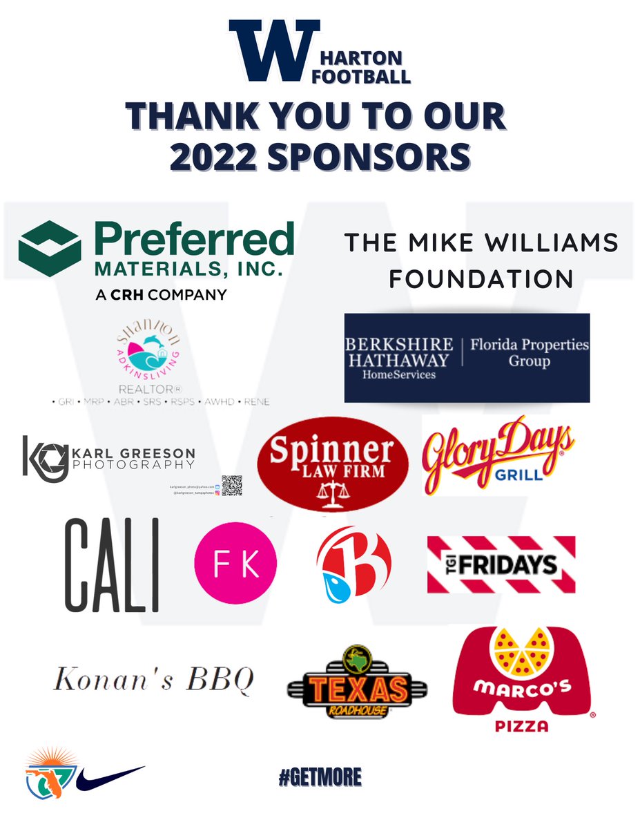 Thank you 2022 Corporate Sponsors  for helping us #GetMore all season long‼️ <a href="/CoachLikeMike/">BMW</a> <a href="/WhartonBoosters/">Wharton Boosters</a>