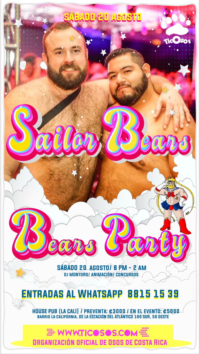 TICOSOS's tweet photo. HOY!!!
🤩SAILOR BEAR PARTY 🥳
🎫  Entradas por medio de SINPE: 3000 colones por persona. +  WhatsApp 88151539 En el evento 5000 colones y depende de la disponibilidad.

#costaricagay #CostaRica #Ticosos #OsosDeCostaRica #BearCostaRica #WoofCostaRica #OsosTicos #bears, #Bear, https://t.co/v3KUsg2Y6p