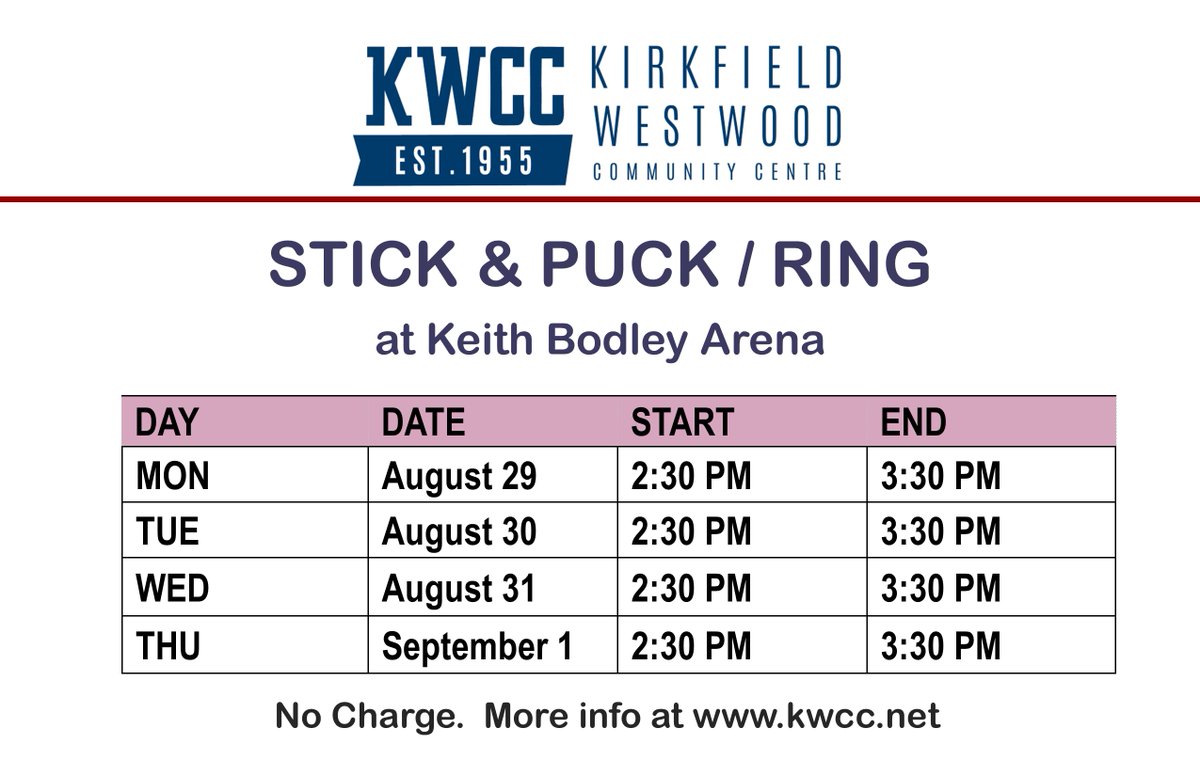 Head over to Keith Bodley Arena for some more free stick and puck / ring August 29 - September 1.

#SJAMHA