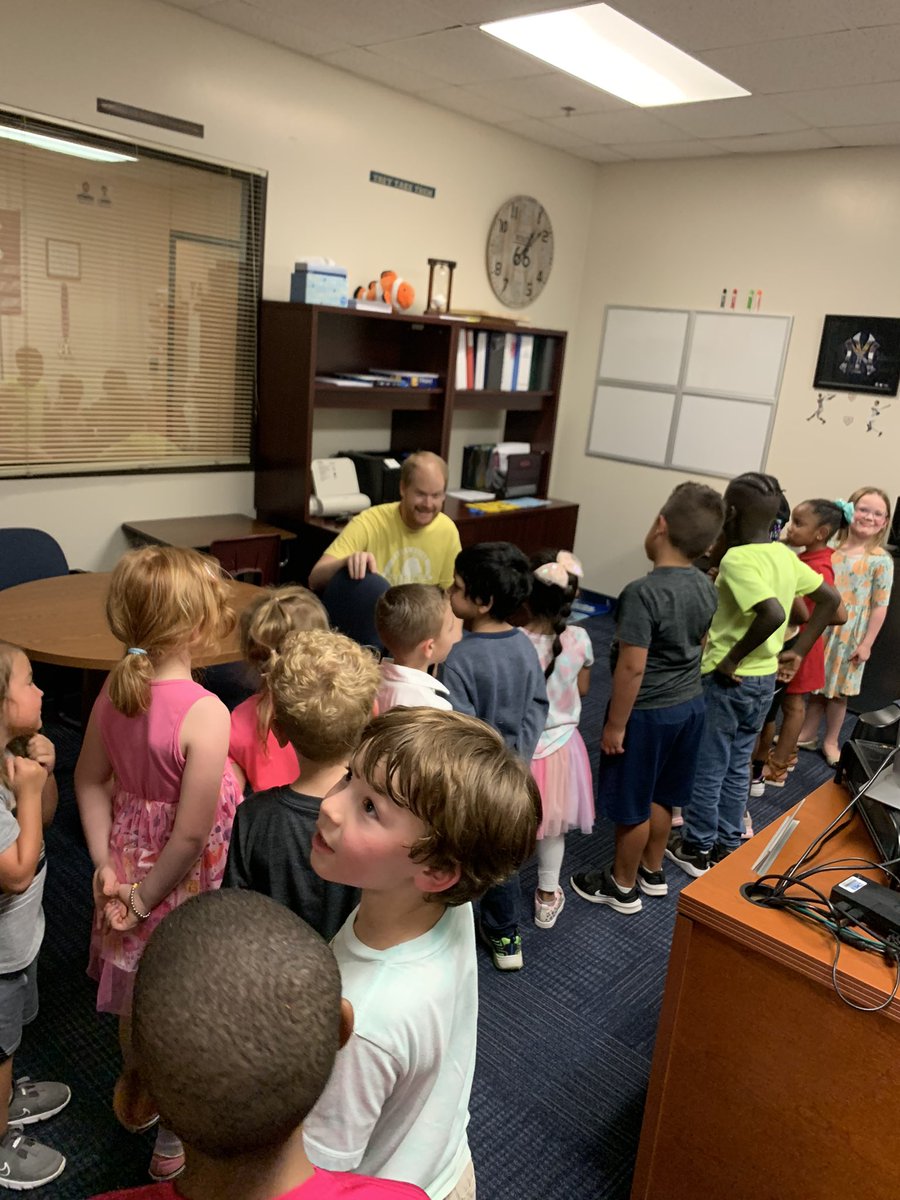 Mr. Lindsey helping our new kindergarteners find Pete the Cat. Where did he go when he left the principal/AP’s office??