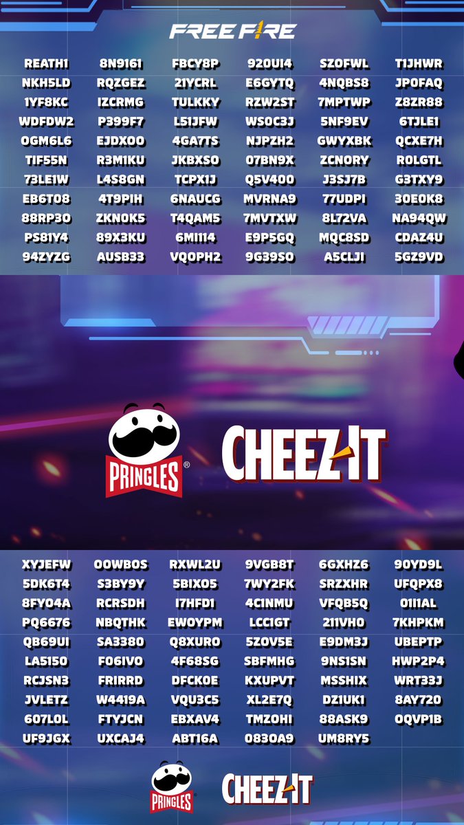 Já tá sabendo quem é o brabo do #frifas? então é só juntar o nome dele com um dos códigos abaixo e trocar lá no seu frifas por uma surpresa. Mas corre que cada código só vale uma vez! #FreeFire