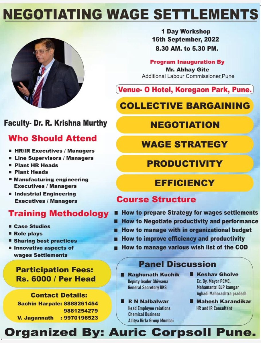 KuchikR's tweet image. Be the part of most interactive session of September 2022 ! I shall be sharing my view as a panelist on “Negotiating wage settlement”. It’s must attend event for HR and many other professionals from across the industry. Looking forward to see you all. #Wagecode #wagesettlement