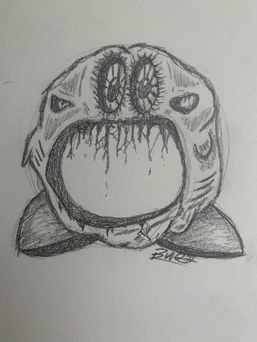 VyIIyn's tweet photo. Old Kirby sketch, isn’t he the cutest :3 #Kirby #creepy #stringy #hollow #ooey #gooey #weird #fanart #PINKVENOM #SheHulk #lol I might redo this one idk yet https://t.co/pL7qTX1rcd