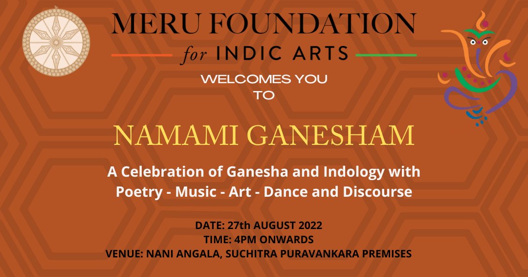 MeruFoundation's tweet photo. This is happening on Saturday, 27th Aug at Suchitra Puravankara premises, Banashankari, Bangalore from 4pm. Do come! Spread the word! Let's Celebrate Ganesha and Indology. https://t.co/gDOLPMh2lV