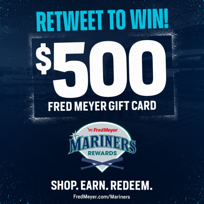 Mariners's tweet photo. 🛒 RETWEET to WIN 🛒 

Hit that RT button for a chance to win a $500 @Fred_Meyer gift card, as we celebrate the new Mariners Rewards Program! Accumulate points as you shop and cash them in for tickets, merch, memorabilia and more.