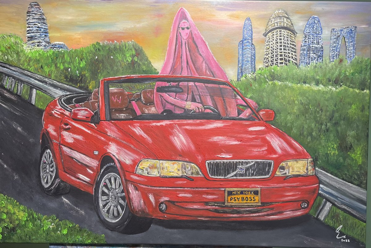 Just finished my newest painting “Vulva Volvo.” Can’t wait to work on the animation for this one to make it an NFT. #oilpainting#artwork#erickmotaart