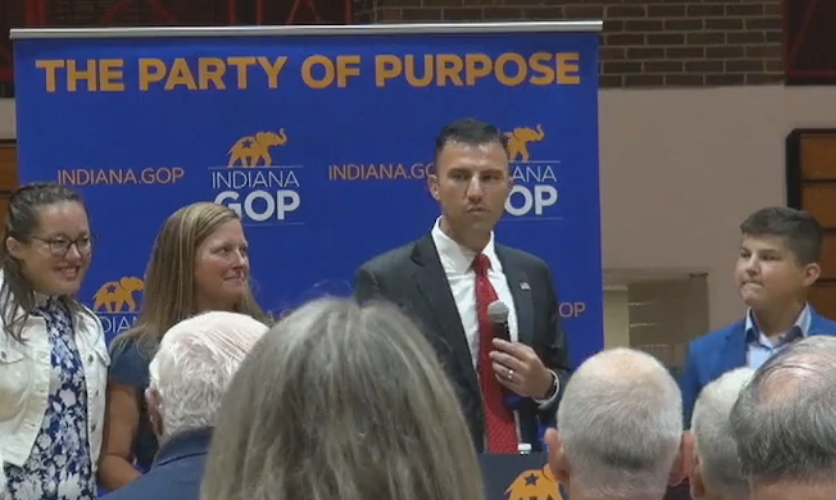 hwypol's tweet photo. Howey Politics INGOP: Chairman Hupfer seeking 2nd caucus candidate withdrawals ahead of potential acclamation verdict. "We may have to vote again." Meanwhile, Team Yakym has supplied 400 Chik-Fil-A sandwiches to hungry precinct officials. https://t.co/cE3hWnP3mk