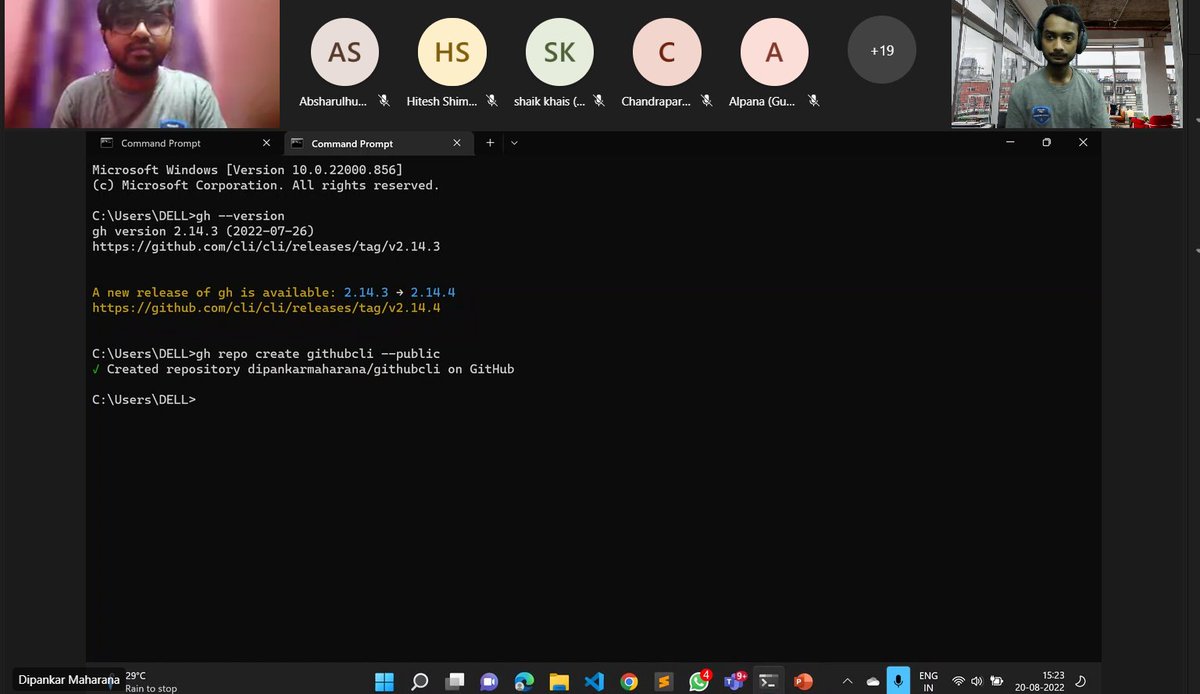 _TauqeerAhmad's tweet photo. It was amazing to host this wonderful event on Commanding on GitHub CLI with @dipankar_23 as MSFT Student Ambassadors. 

Covered major topics on the usage of GitHub CLI and imparted the importance of CLI to the student community. 
#github #cli #msftstudentambassador #learning https://t.co/JGaLhnVwVm