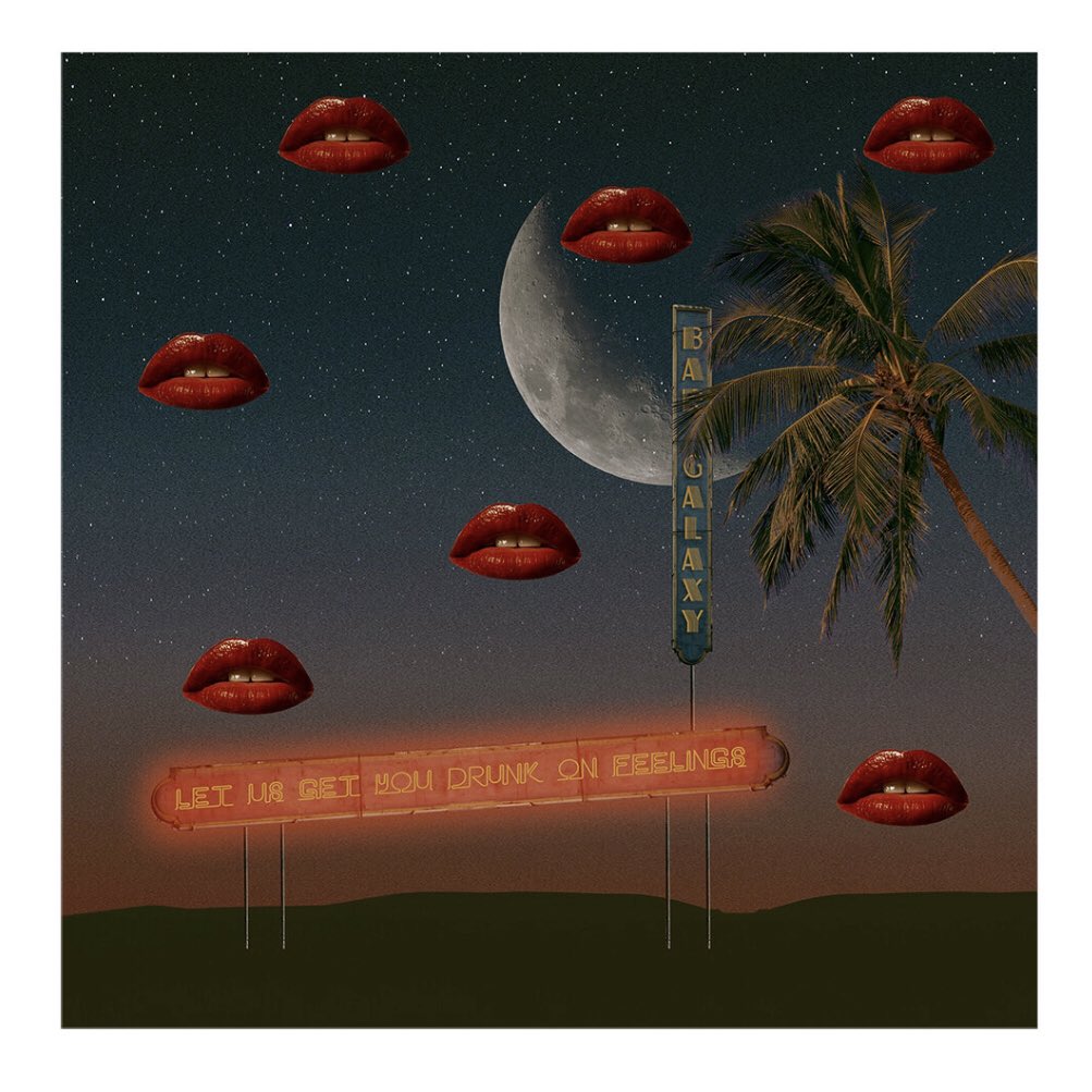 How beautiful is this title? ‘Let Me Get You Dunk on Feelings’ is an exquisite piece by our brilliant collagist Fei Alexeli.

From the glowing neon to the beautiful night sky and the ‘Bar Galaxy’, palm tree and sky-borne lips, this is absolutely magical.