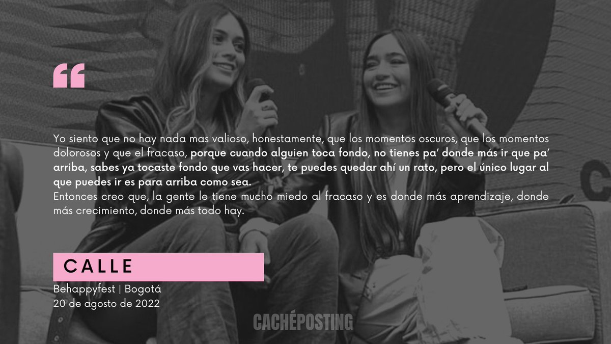 cacheposting's tweet image. "cuando alguien toca fondo, no tienes pa' donde más ir que pa' arriba..."
- Daniela Calle