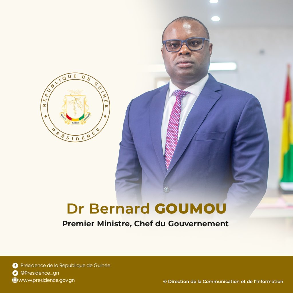presidencegn's tweet photo. 🟢 𝐃𝐄́𝐂𝐑𝐄𝐓𝐒

▫️𝗣𝗼𝗿𝘁𝗮𝗻𝘁 𝗥𝗲𝗺𝗮𝗻𝗶𝗲𝗺𝗲𝗻𝘁 𝗽𝗮𝗿𝘁𝗶𝗲𝗹 𝗱𝘂 𝗚𝗼𝘂𝘃𝗲𝗿𝗻𝗲𝗺𝗲𝗻𝘁  

🔘 Dr Bernard GOUMOU, Premier Ministre Chef du gouvernement 

#PresidenceGN #DecretPRG https://t.co/Kk5waVZIS3