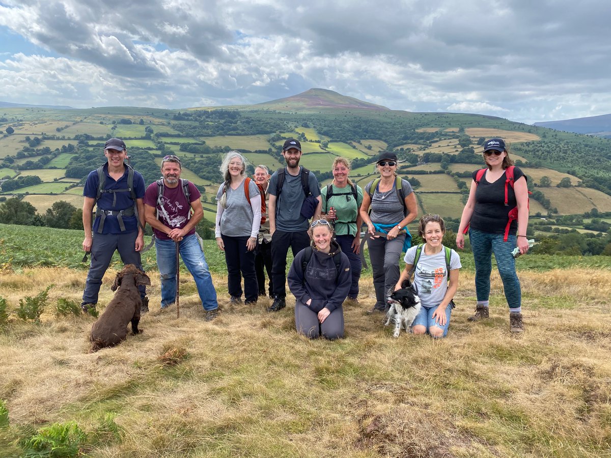 Stumpupfortrees's tweet photo. Top team of volunteers on tree maintenance detail today,  cutting bracken around some of the trees we planted on Bryn Arw. Hard yakka but all made it safely back to the nursery site for feasting. Great work, people. Trees looking good. 🌳💪👊 https://t.co/scWxL9sVNB