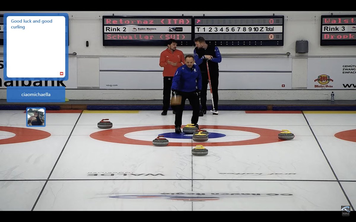 ciaomichaella's tweet image. The moment we&apos;ve been waiting for - big reveal of the surprise from the technical gremlins: they can now highlight certain chat messages on the #livestream screen. Honored to be the first one featured :) It&apos;s like Twitch overlay chat display #curling #BadenMasters