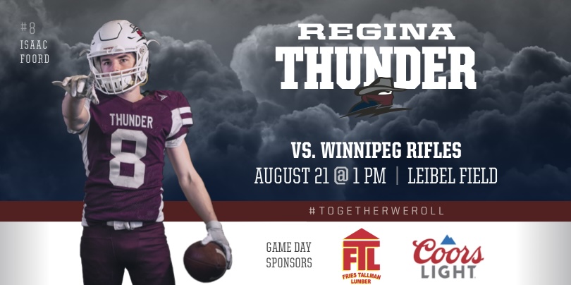 Tomorrow… 🔥⚡️ Come on down to Leibel Field as we take on the Winnipeg Rifles! Grab your tickets at the gate or on Eventbrite now! All first responders who show their ID at the gate will receive 1 free game ticket. #reginathunder #togetherweroll #gameday