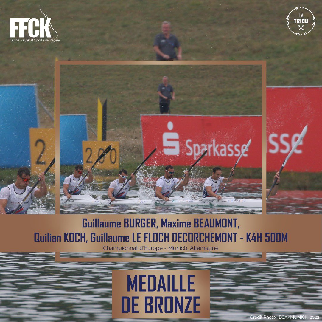2022 Multisport European Championships - canoe sprint/paracanoe / <a href="/ECMunich2022/">Munich2022</a>
Les costauds 💪💪💪 ramènent une belle médaille de 🥉🥉🥉🥉 en K4 hommes 500m !!! 
Well done 👏👏👏 !!!
<a href="/FF_CanoeKayak/">FFCK</a> <a href="/Sports_gouv/">Ministère des Sports 🇫🇷</a> <a href="/Agence_du_Sport/">Agence nationale du Sport</a> <a href="/PlanetCanoe/">Everything canoe, kayak, and SUP</a> <a href="/EquipeFRA/">Equipe France</a>