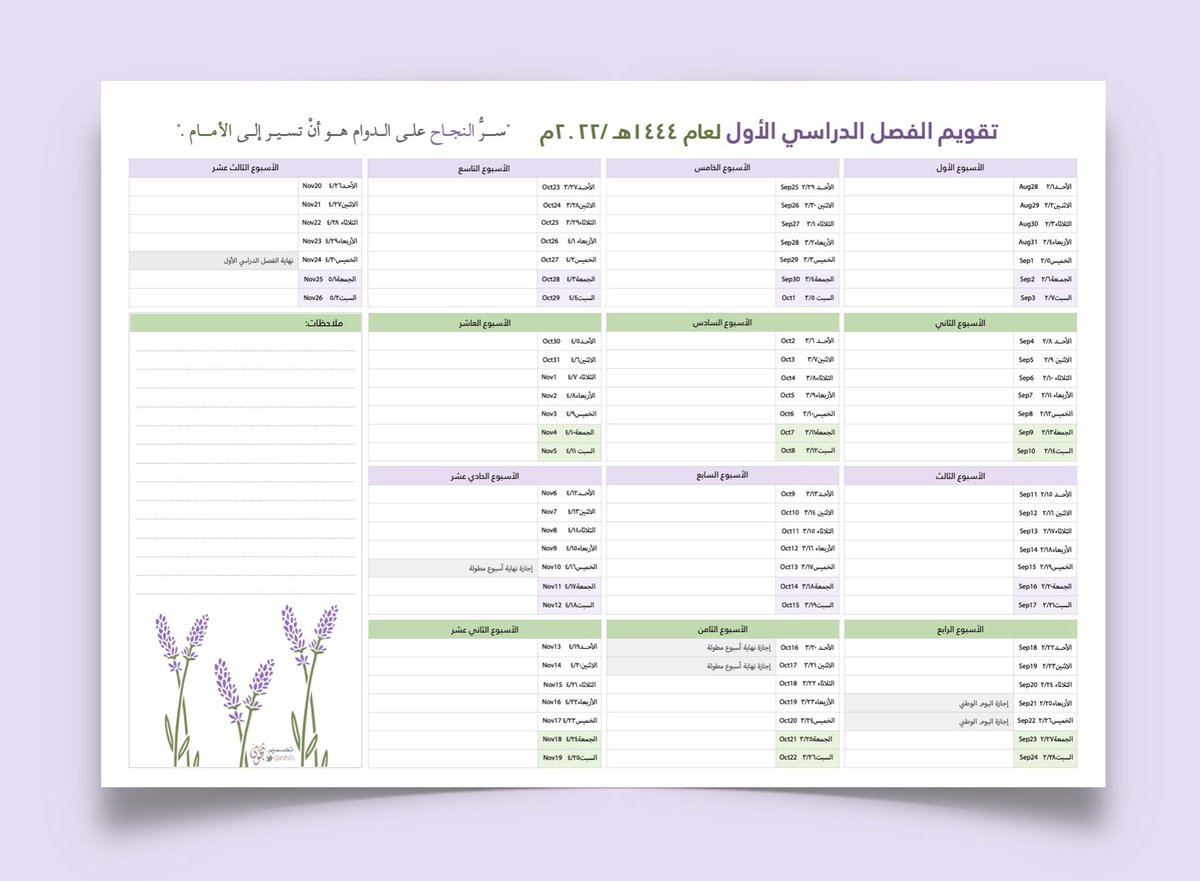 تقويم الفصل الدراسي الأول لعام ١٤٤٤هـ/٢٠٢٢م

رابط التحميل والطباعة:
drive.google.com/file/d/1NBzt6y…

تمنياتي للجميع بالتوفيق والنجاح.💜