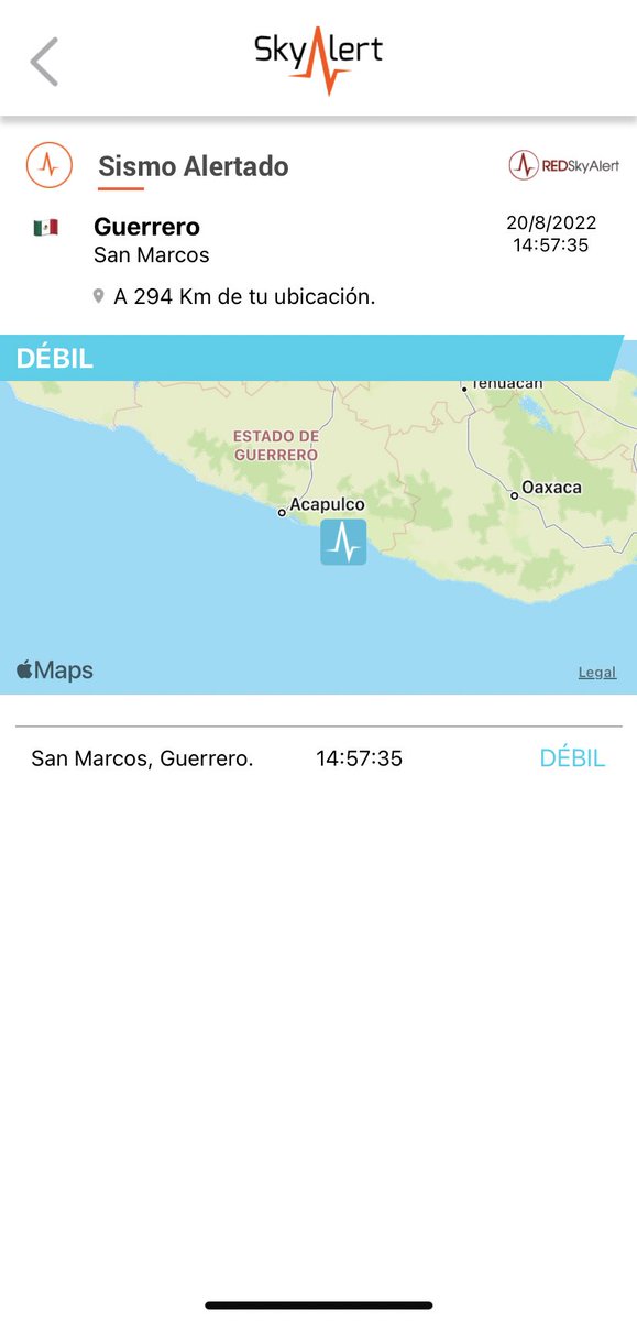 SkyAlertMx's tweet photo. #SismoDetectado por @REDSkyAlert con intensidad «débil» en la zona de San Marcos, Guerrero. https://t.co/1tX5Vnm2CC