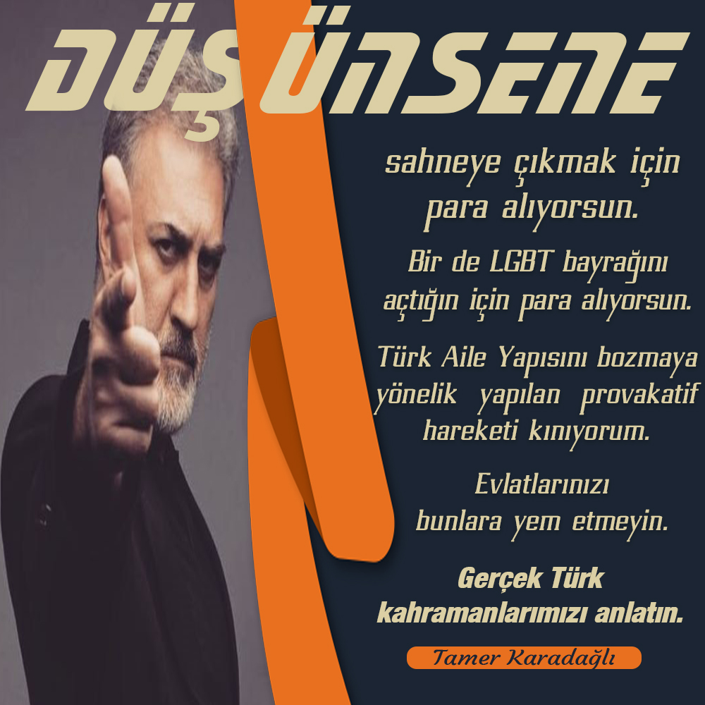 Tamer Karadağlı gibi bütün sanatçıların LGBT örgütüne karşı durması ve aile yapısını koruması gerekir. LGBT ye karşı durduğu için saldırıya maruz kalmıştır. LGBT bütün belaların başını çekiyor. #Afyon #katliam #TamerKaradağlıYalnızDeğildir