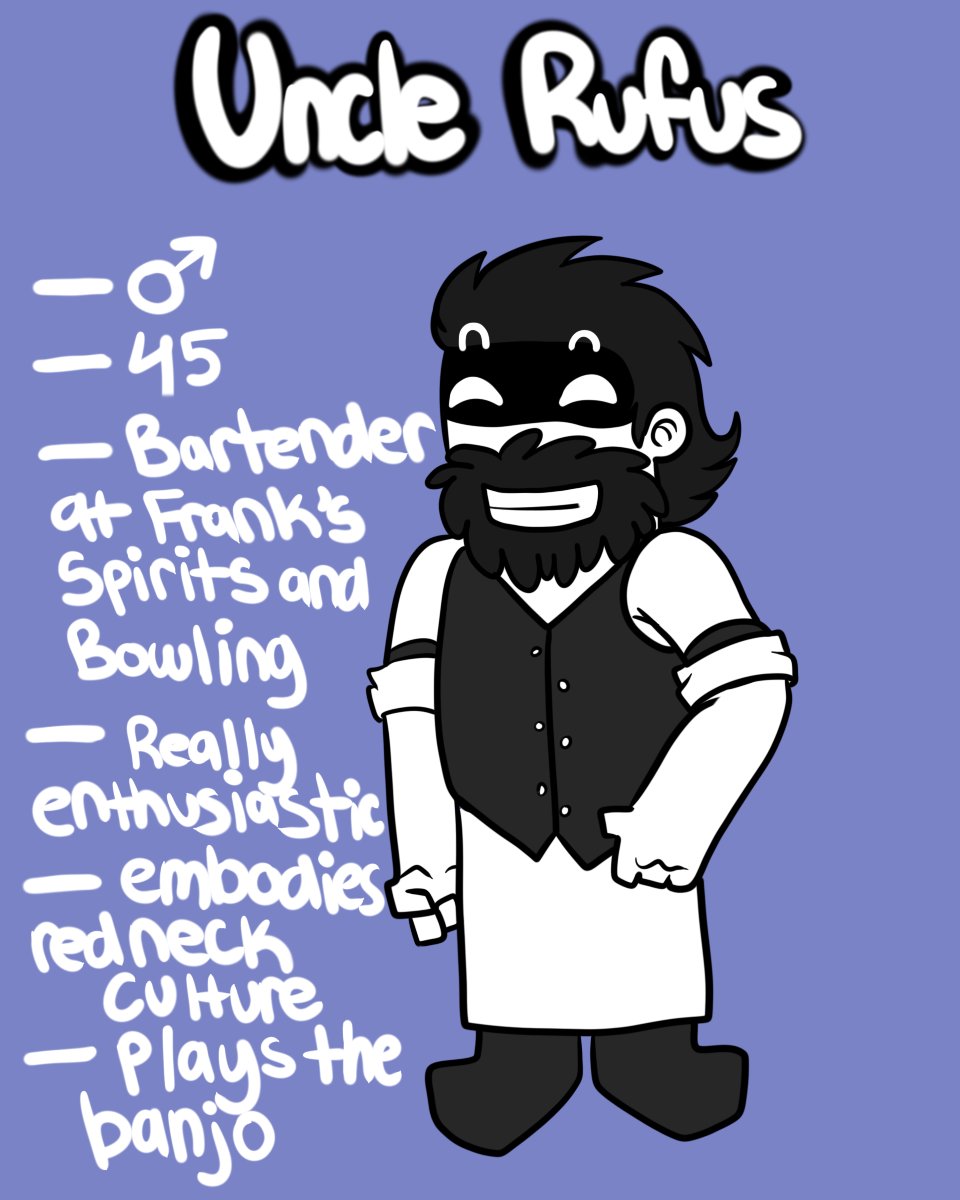D4t3m0P3ngu1n's tweet photo. Redneck Bartender Uncle gets a glow up!!!โจ๏ธโจ๏ธโจ๏ธ
For anyone who knows me from discord, I made Uncle Rufus about a year ago or so and I've decided to redesign him to fit what I now envision him.
#artistsontwitter #tankmen #tankman #tankmenoc #tankmanoc #NewGrounds https://t.co/RA4wadkMtp