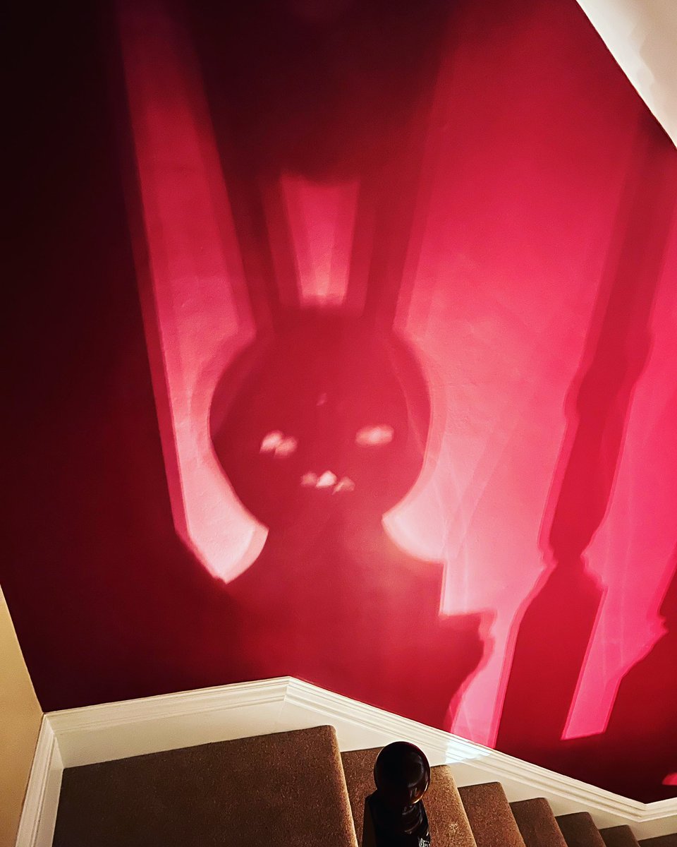 mrdanwalker's tweet photo. Mrs Walker has bought a new lamp for a hall but it shines through the stair spindles and has released the phantom bunny… which now fills my dreams 💀🐰 https://t.co/nIfQunCyP6