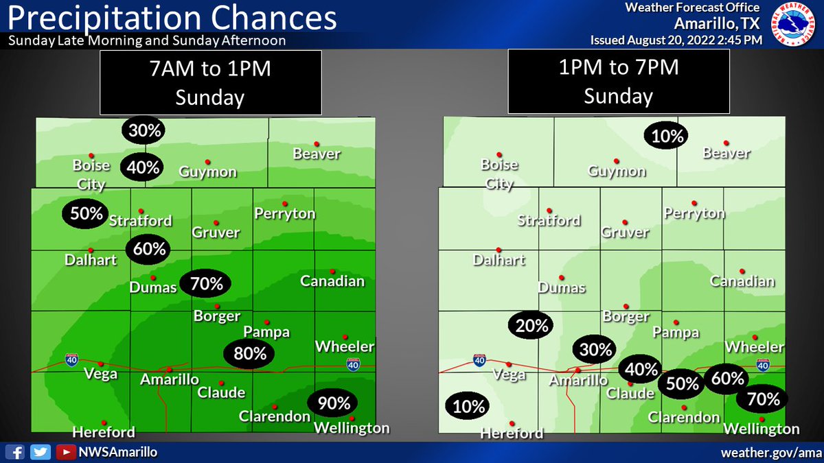 8/20/2022
The chance for rain peaks late tonight into early morning tomorrow. Rain chances will start to dwindle late tomorrow with maybe some lingering showers overnight into early Monday morning. #phwx #okwx #txwx