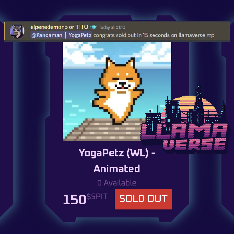 All @Yogapetz wl sold out in 15s in <a href="/Llamaverse_/">Llamaverse</a>   marketplace 🎉

1 more wl giveaway, to enter:
1️⃣follow @Yogapetz <a href="/keung/">Keungz ❤️ WELL3</a>
2️⃣like + rt
3️⃣tag 3 friend
4️⃣join discord.gg/yogapetz

48 hours