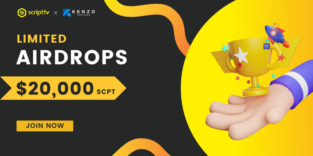 🪂ScriptTV (SCPT) Airdrop 

🔗Link to join: newadropz.xyz/2022/08/script… 
📅Airdrop end date: 2022-09-10
💰Airdrop value: $20,000 USD worth of $SCPT Token 

#Airdrop #Crypto