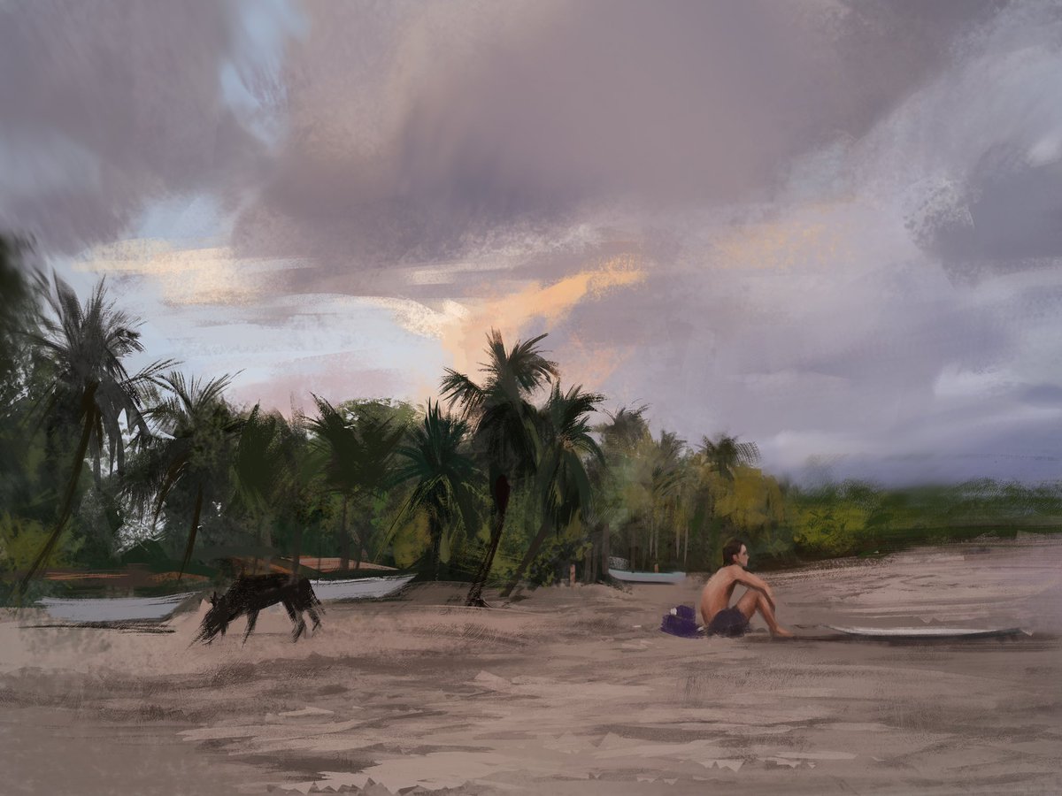 JosephASanabria's tweet photo. In the late afternoon the storms roll in on the coast in Costa Rica #digitallandscape #digitalpainting #landscapepainting #costaricabeach #brainstormschool #tropicthunder https://t.co/rMl1bECLCR