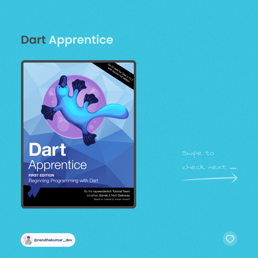 nandhakumar_me's tweet photo. 1/2 Books👇
#flutter #codinglife #programmers #programmer #SoftwareDevelopment #learning #SoftwareEngineer #Developers #Dev #100DaysOfCode #Coding #CoFounder #Saas #Startup #dart #flutterdeveloper #flutterdev #dartdeveloper #flutterui https://t.co/wZdkoy3RDr